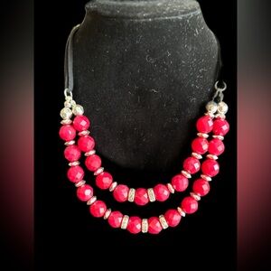 NWT WHBM Cranberry & Silver Necklace